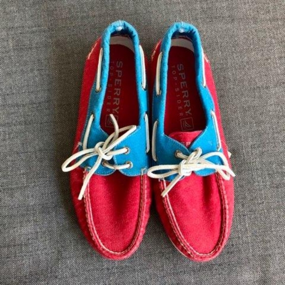 SAMPLE Sperry Top-siders, Red & Blue Canvas | 9M - Picture 2 of 7